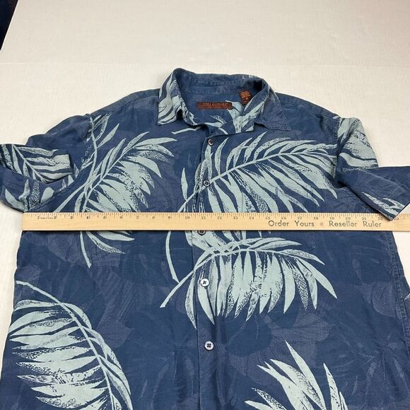 Tori Richard Mens Silk Blend Button Up Shirt Blue Leaf Print Short Sleeve Medium - Picture 7 of 10